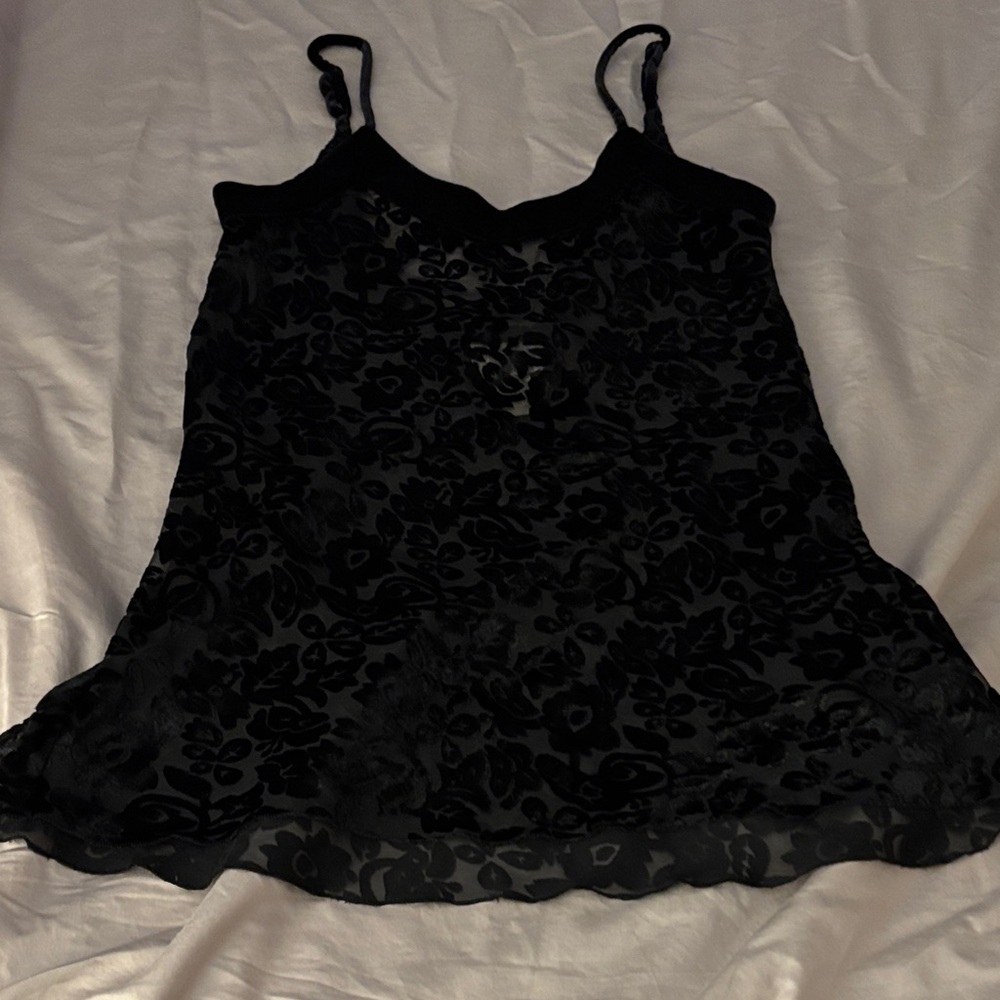 VS Black Floral  Slipdress Sheer w velour floral sz m